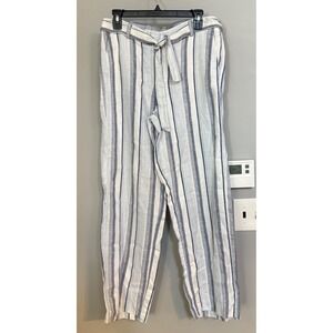 Talbots Women's Linen‎ Striped Wide Leg Pants Tie Waist Size 8